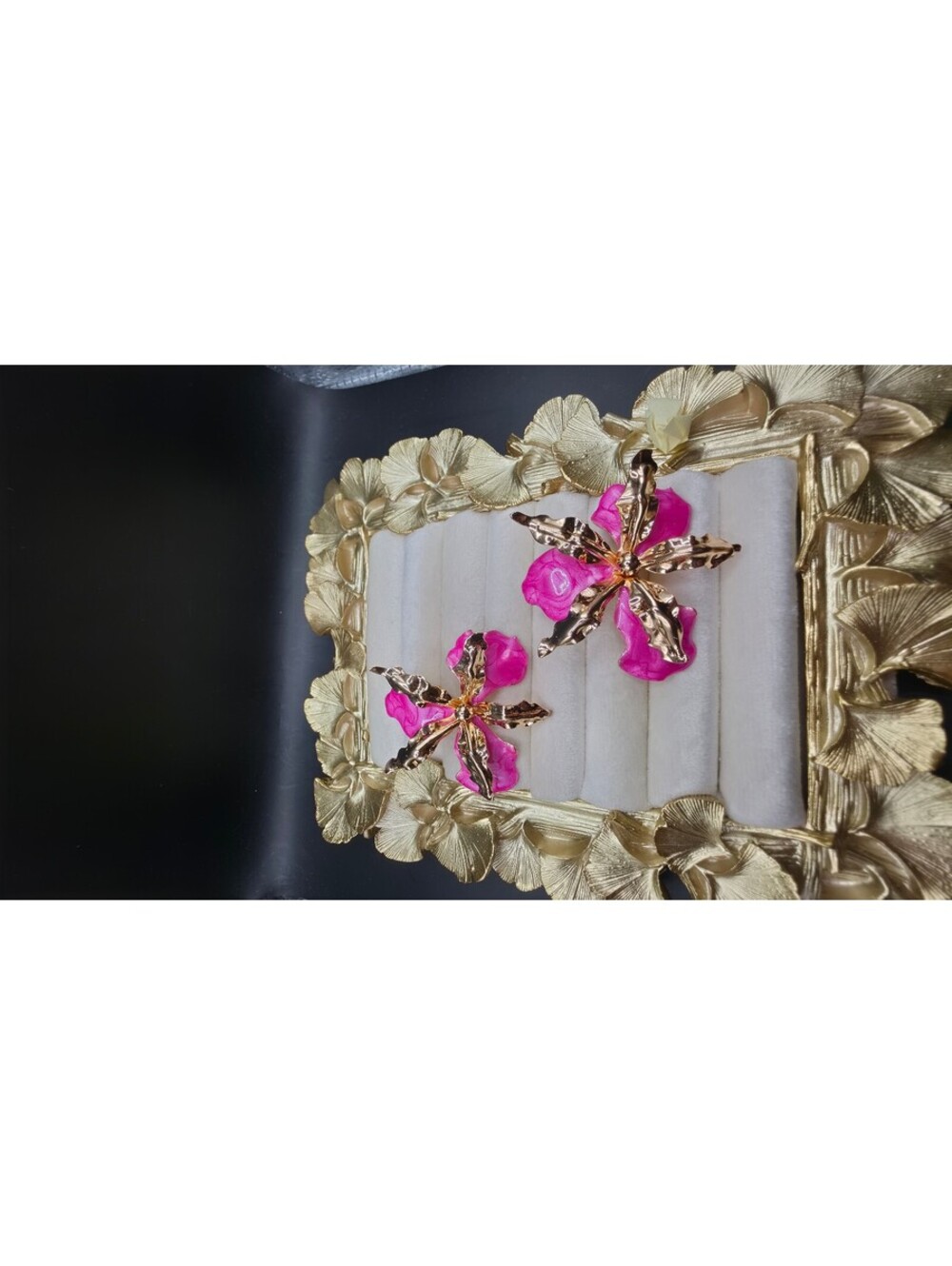 Elegant Pink and Gold Floral Statement Earrings